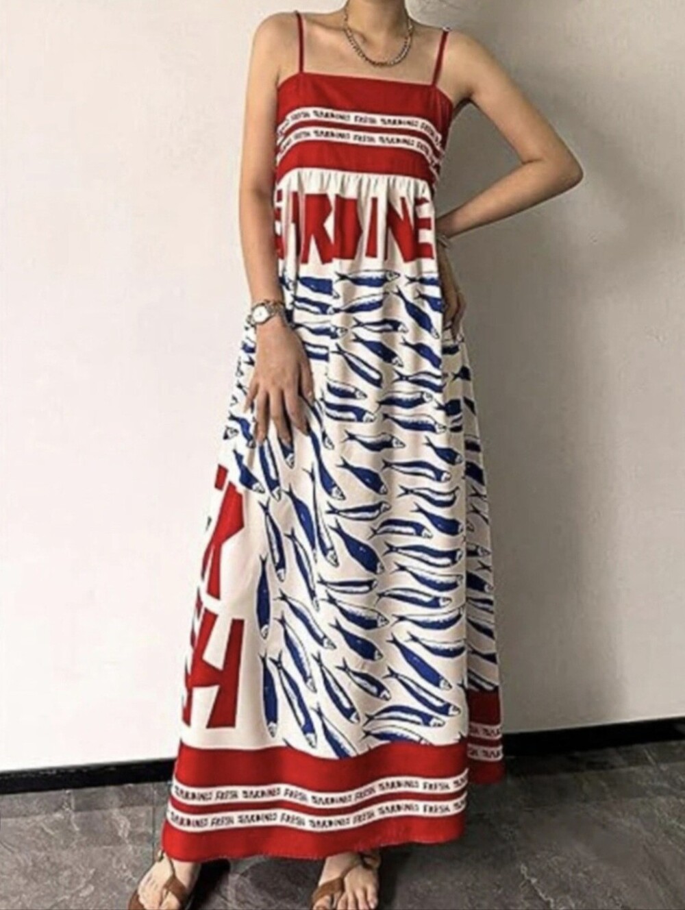 Sardine Print Maxi Dress